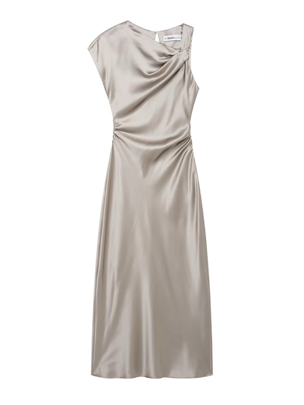 Silk-Blend Taupe Midi Dress with Gathered Detail